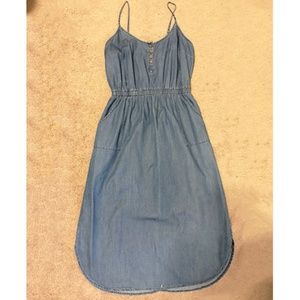 Spaghetti Strap Chambray Dress with Pockets
